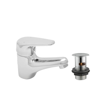 Deva Adore chrome mini mono basin mixer tap with clicker slotted waste at IrishBath. 