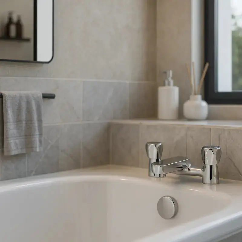 Deva Polished chrome bath filler mixer with dual controls – deck mounted at IrishBath
