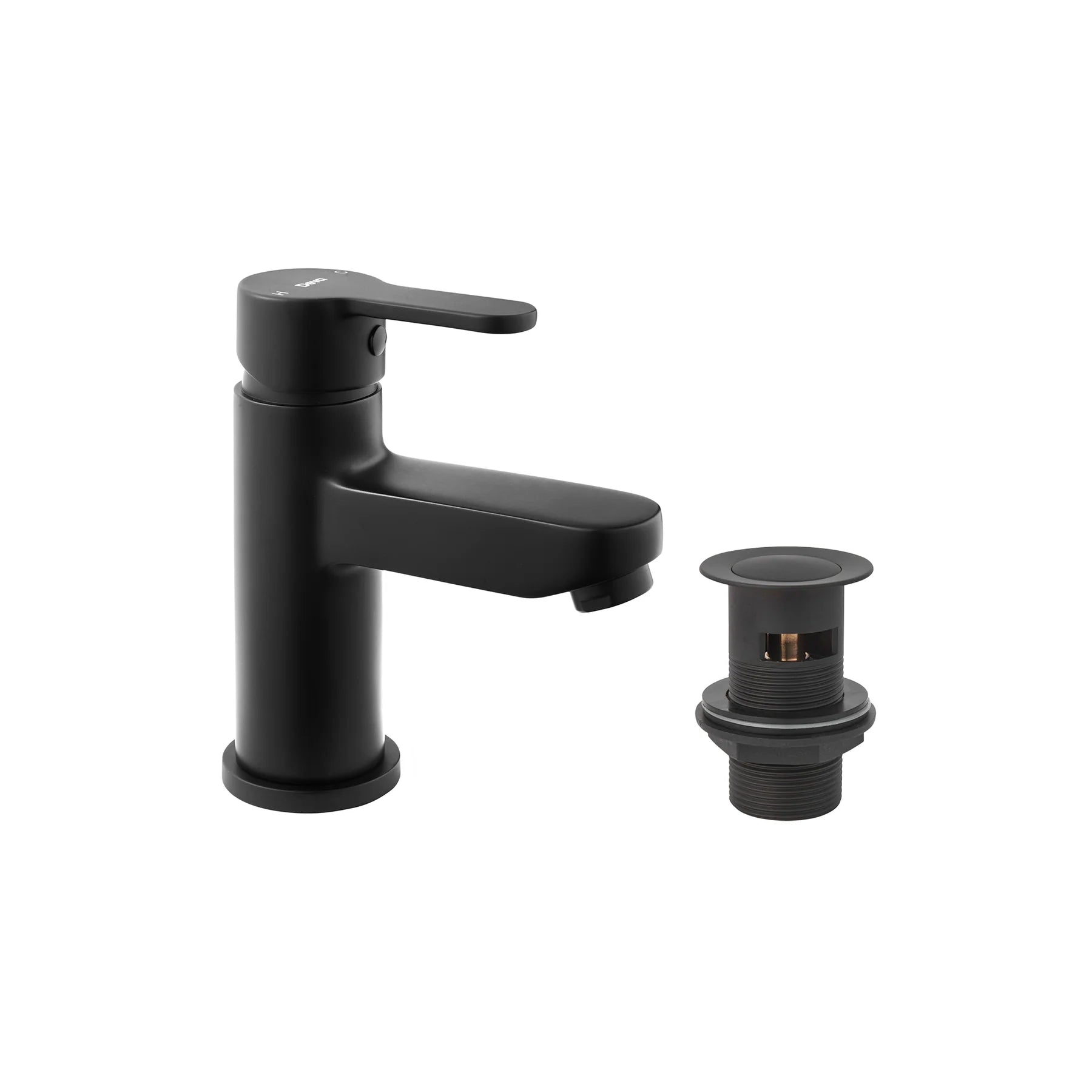 Deva Ethos matt black basin mixer tap with press-top waste for Cloakrooms at IrishBath