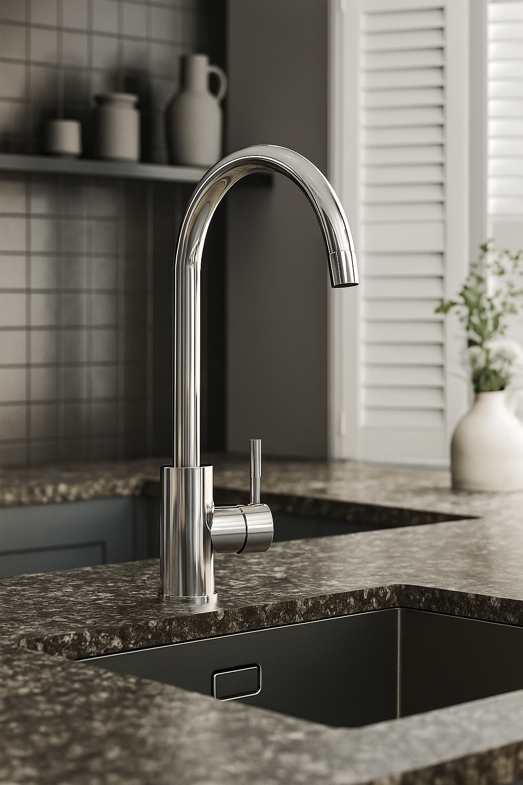 Modern Ellsi ETAL Chrome Tivoli single lever kitchen mixer tap on sink