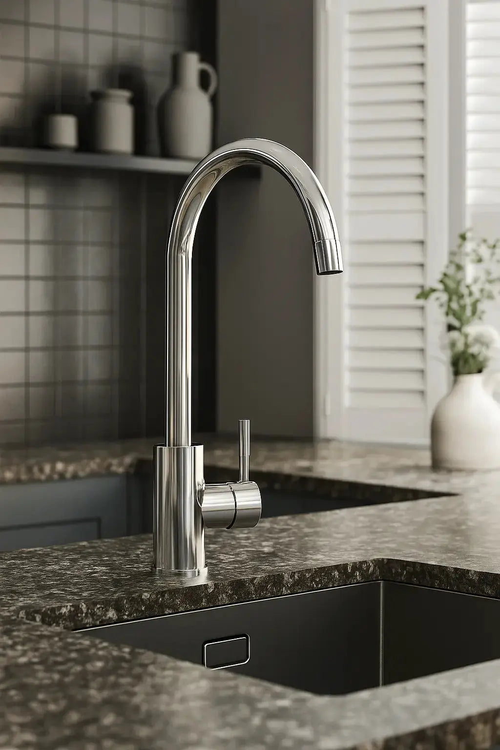Modern Ellsi ETAL Chrome Tivoli single lever kitchen mixer tap on sink