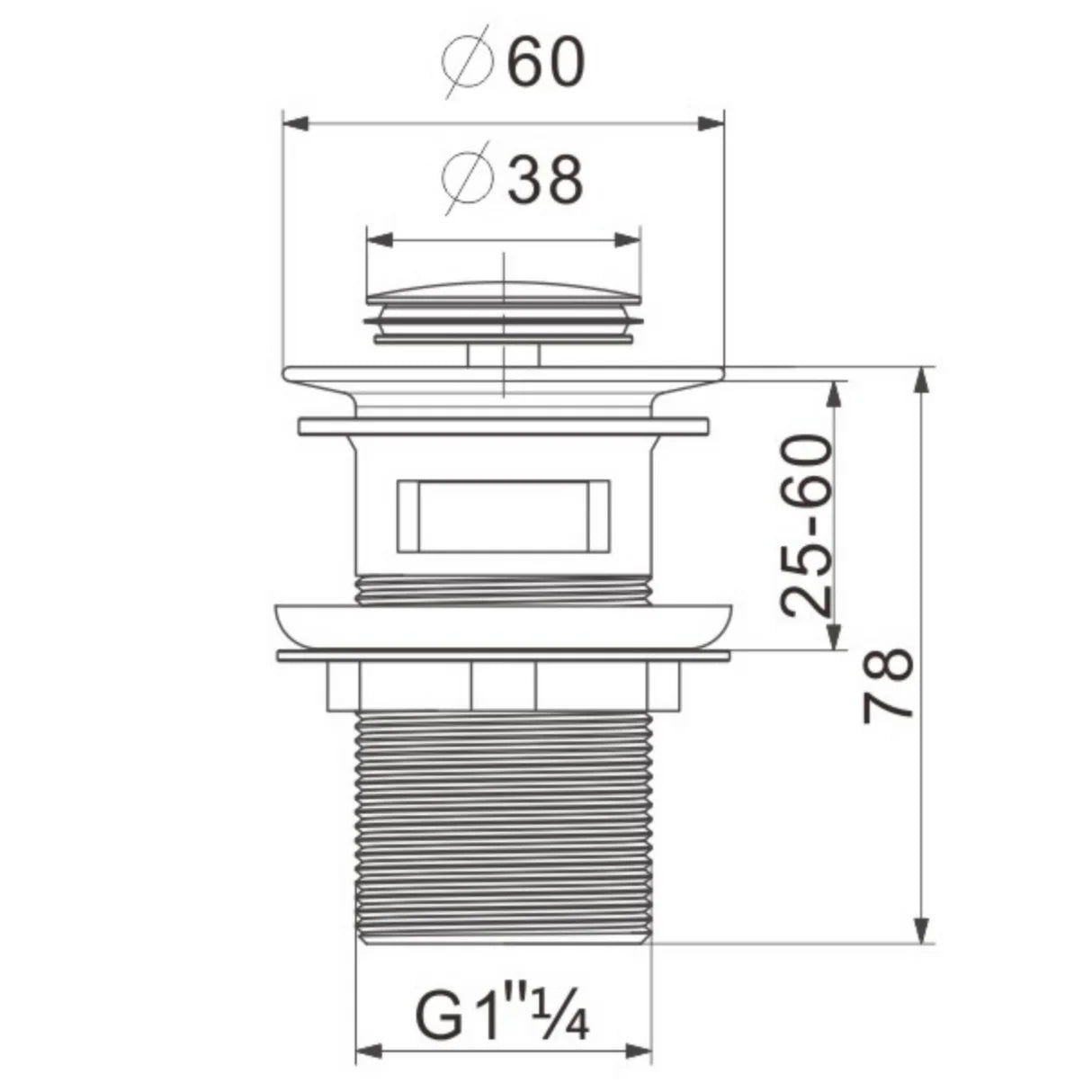 Slotted Click Clack Push Button basin waste dimensions by ETAL ELLSI