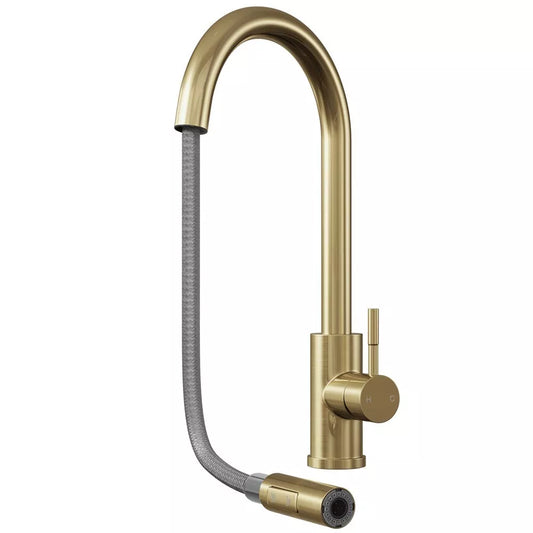 Gold kitchen faucet with flexible pull-out hose by Ellsi