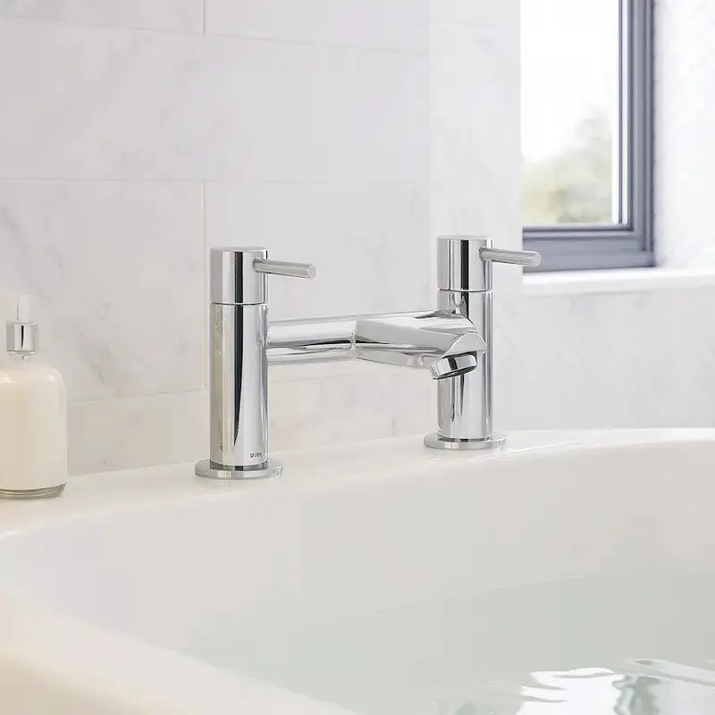 Deva Innsbruck IBK108 chrome lever bath filler mixer tap installed on modern bathtub at IrishBath
