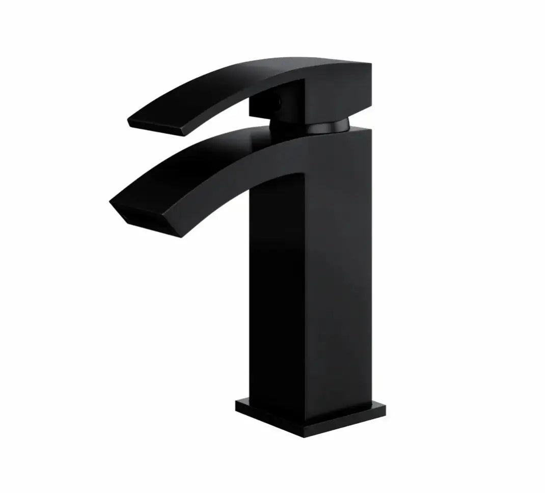 Kinlin Matt Black Square Waterfall bathroom mixer tap by Ellsi(etal) on a white background
