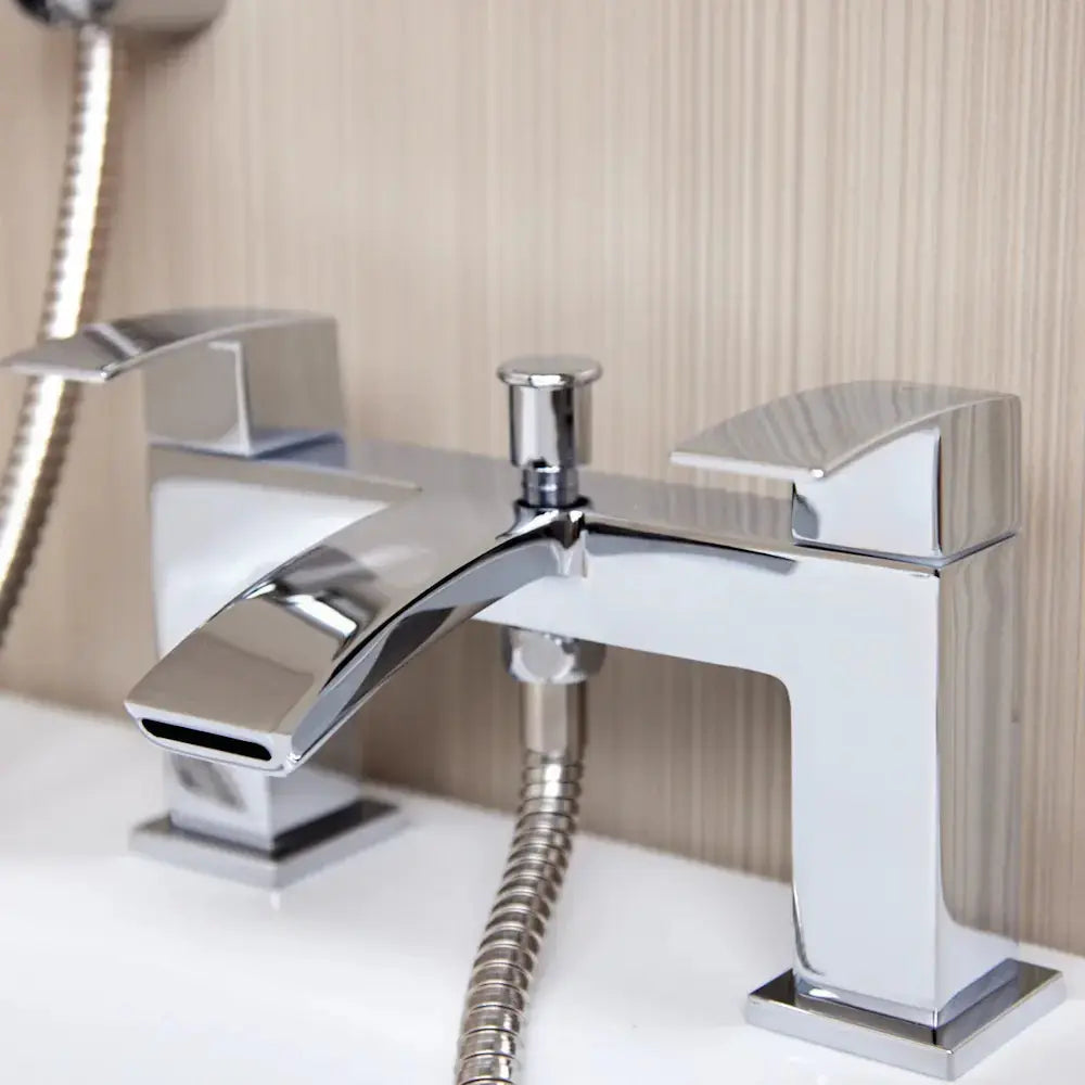 Waterfall bath shower mixer tap chrome finish - close-up