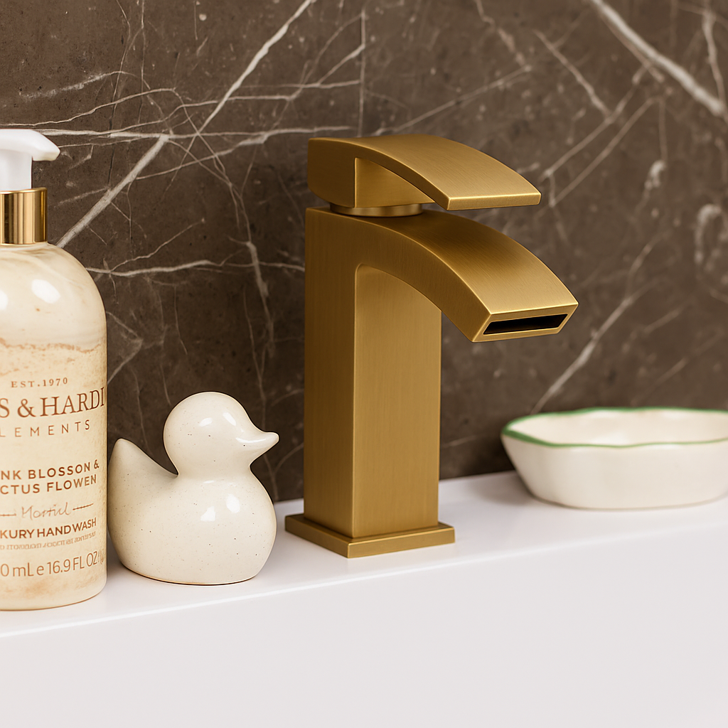 ETAL Ellsi Kinlin modern waterfall brushed brass mono basin mixer tap or gold bathroom faucet 