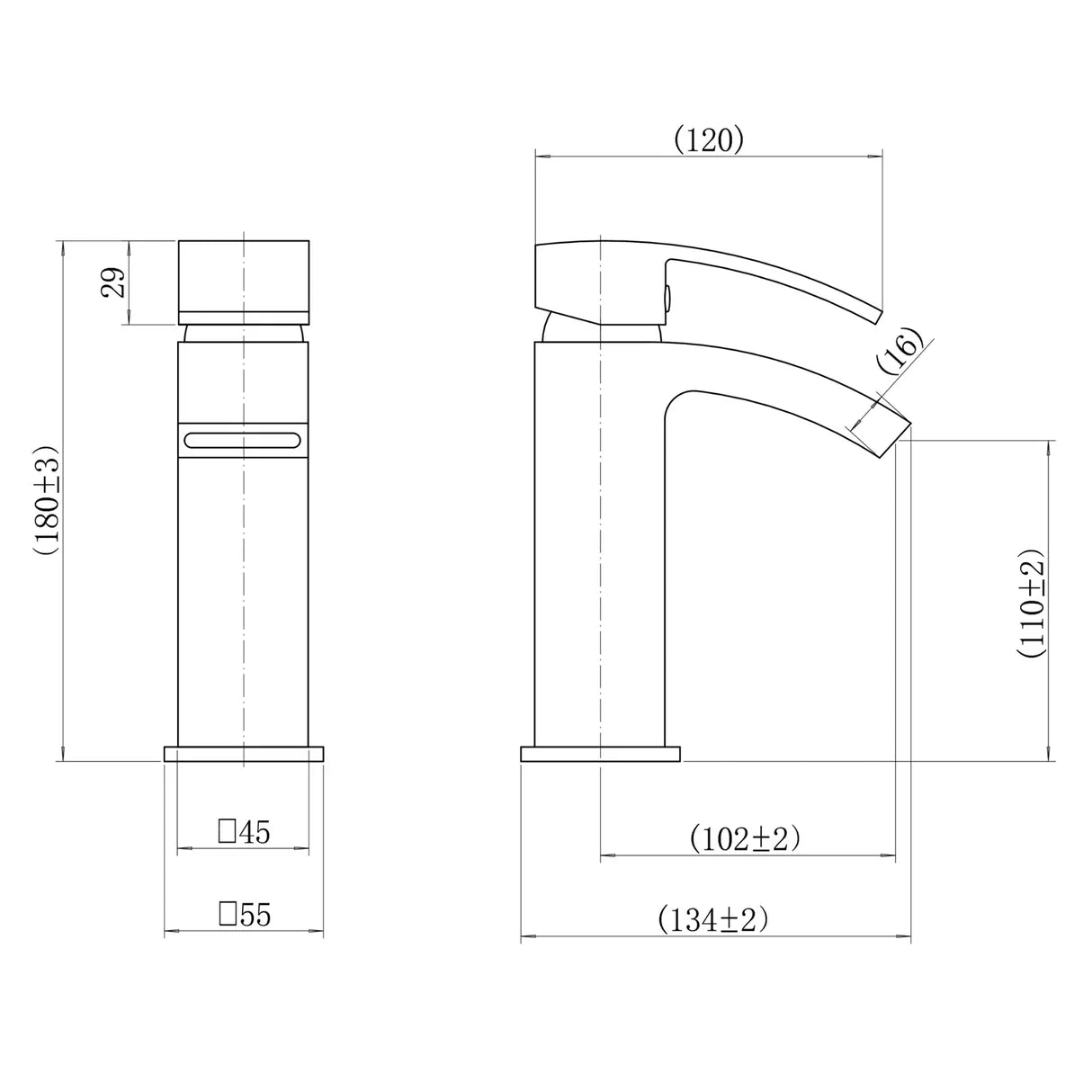 Dimensions of Kinlin Ellsi waterfall mono basin tap in gold brushed brass color