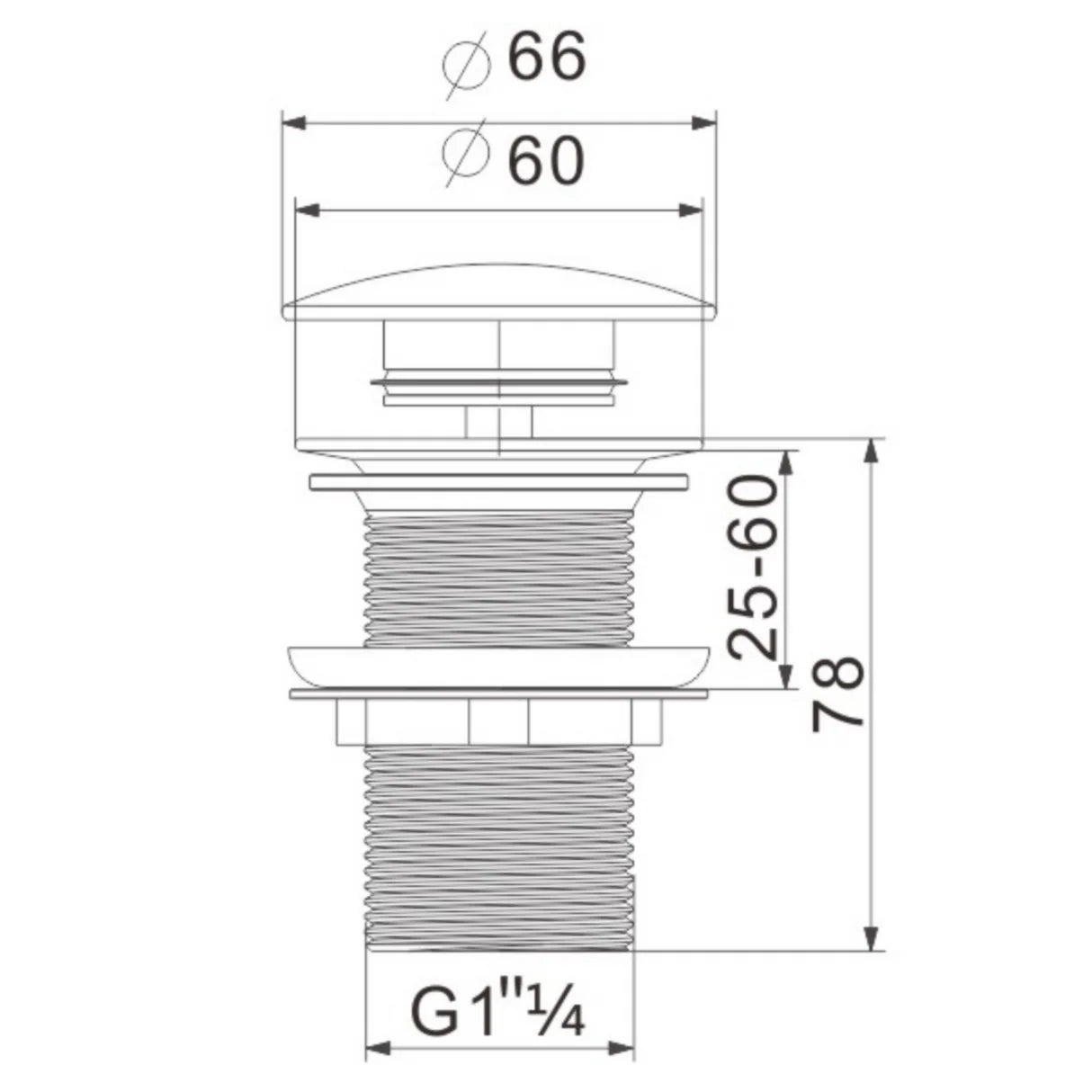 Technical drawing and size of a basin waste with dimensions labeled G1 1/4