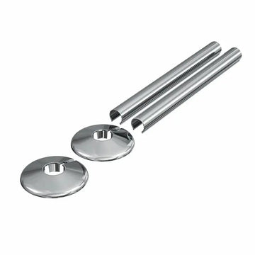 Set of Enzo Chrome radiator pipe covers 15mm with collars on white background