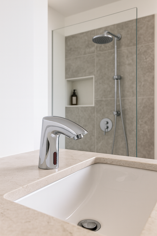 Deva SENSOR1/D chrome deck-mounted bathroom sensor tap for any basin. Installed at IrishBath.IE.
