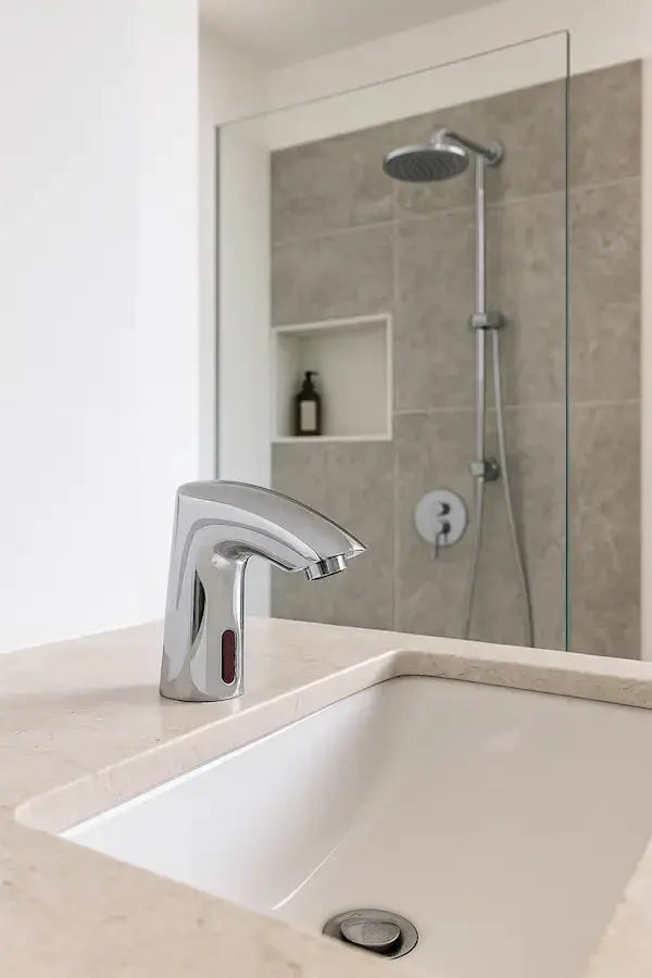 Deva SENSOR1/D chrome deck-mounted bathroom sensor tap for any basin. Installed at IrishBath.ie