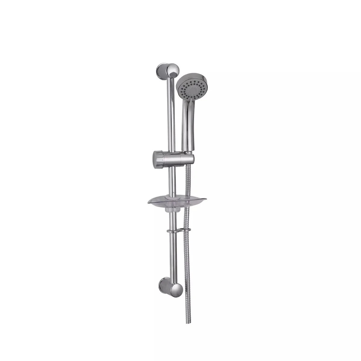 Chrome slide rail shower kit with adjustable riser and spray head
