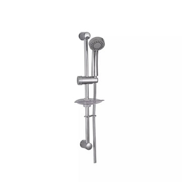 Chrome slide rail shower kit with adjustable riser and spray head