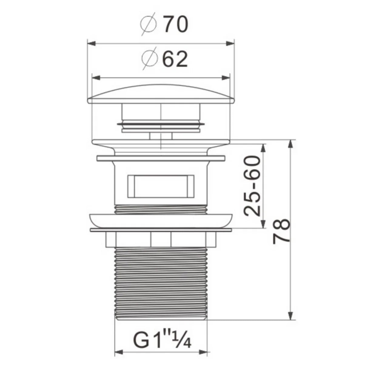 Push-button white ceramic basin waste for overflow basin dimension