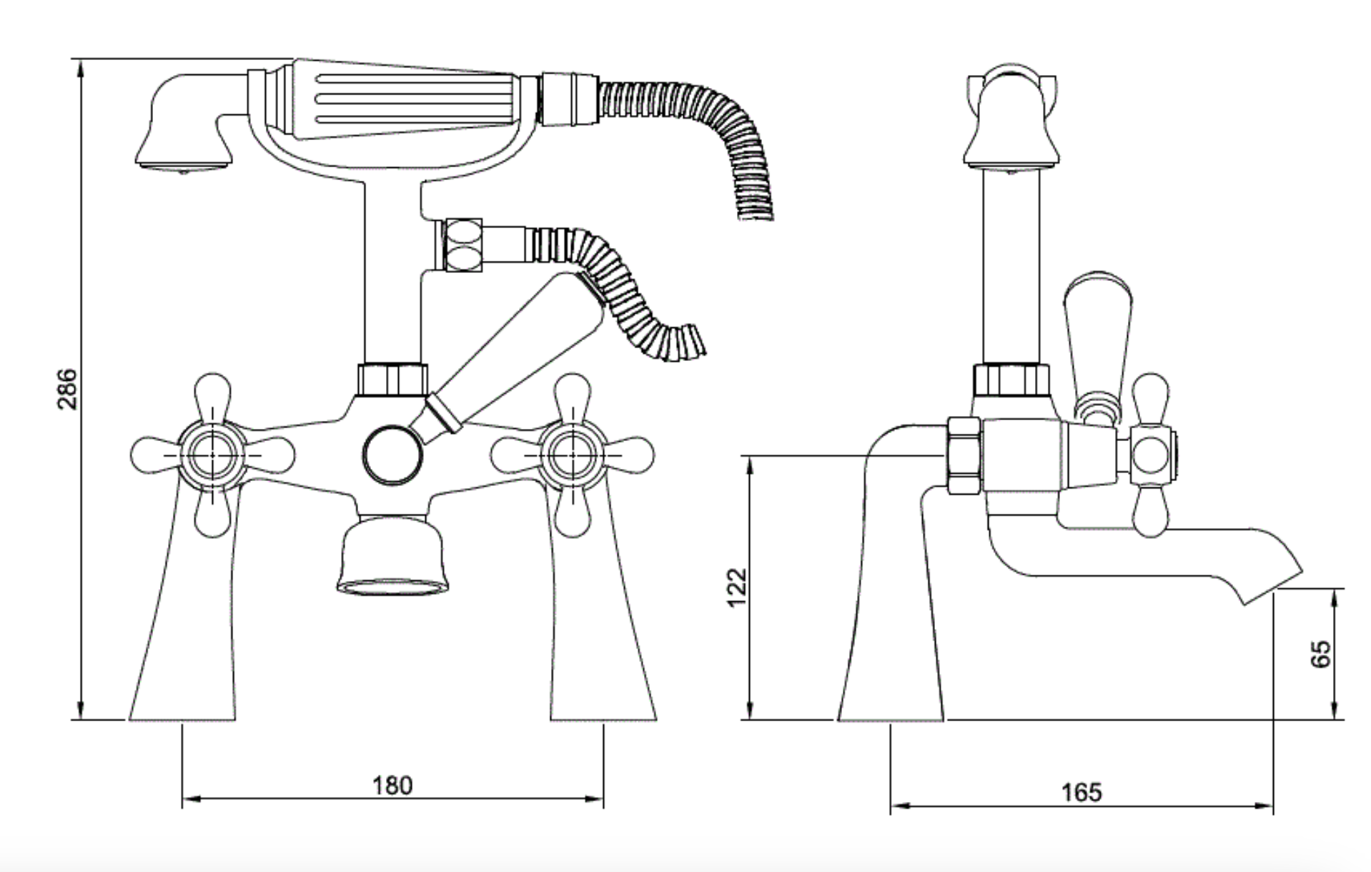 raditional chrome crosshead handles on Tudor bath mixer tap size and dimensions