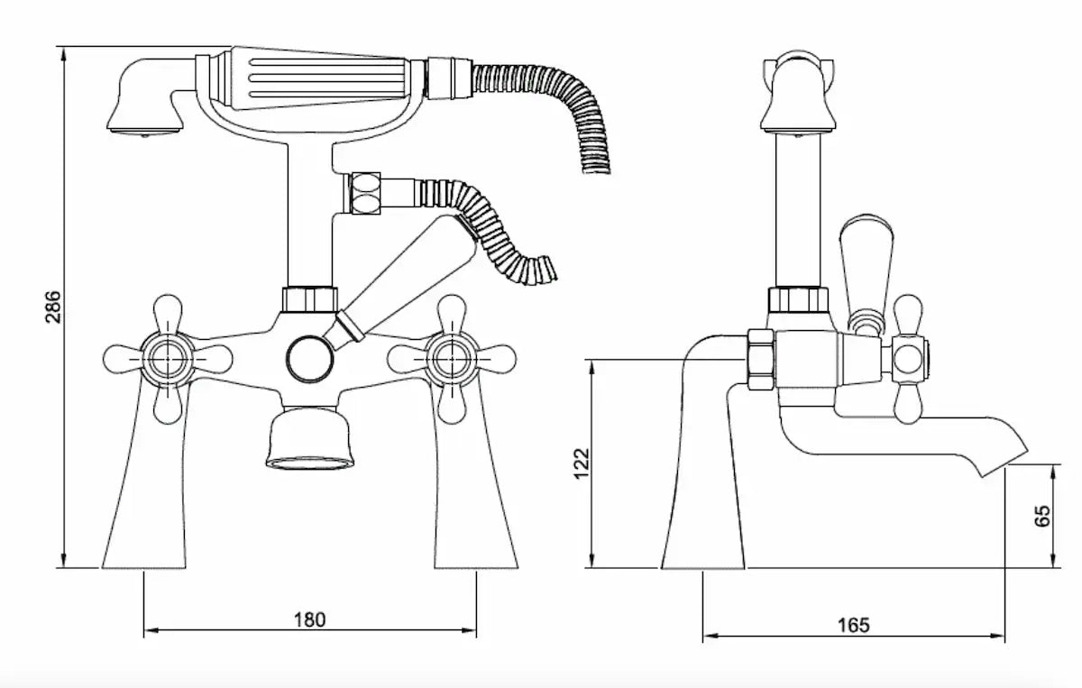 Traditional chrome crosshead handles on Tudor bath mixer tap size and dimensions
