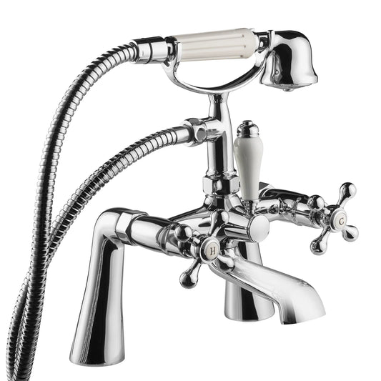 Chrome Victorian Tudor bath shower mixer tap with round brass body filler by Deva at IrishBath store