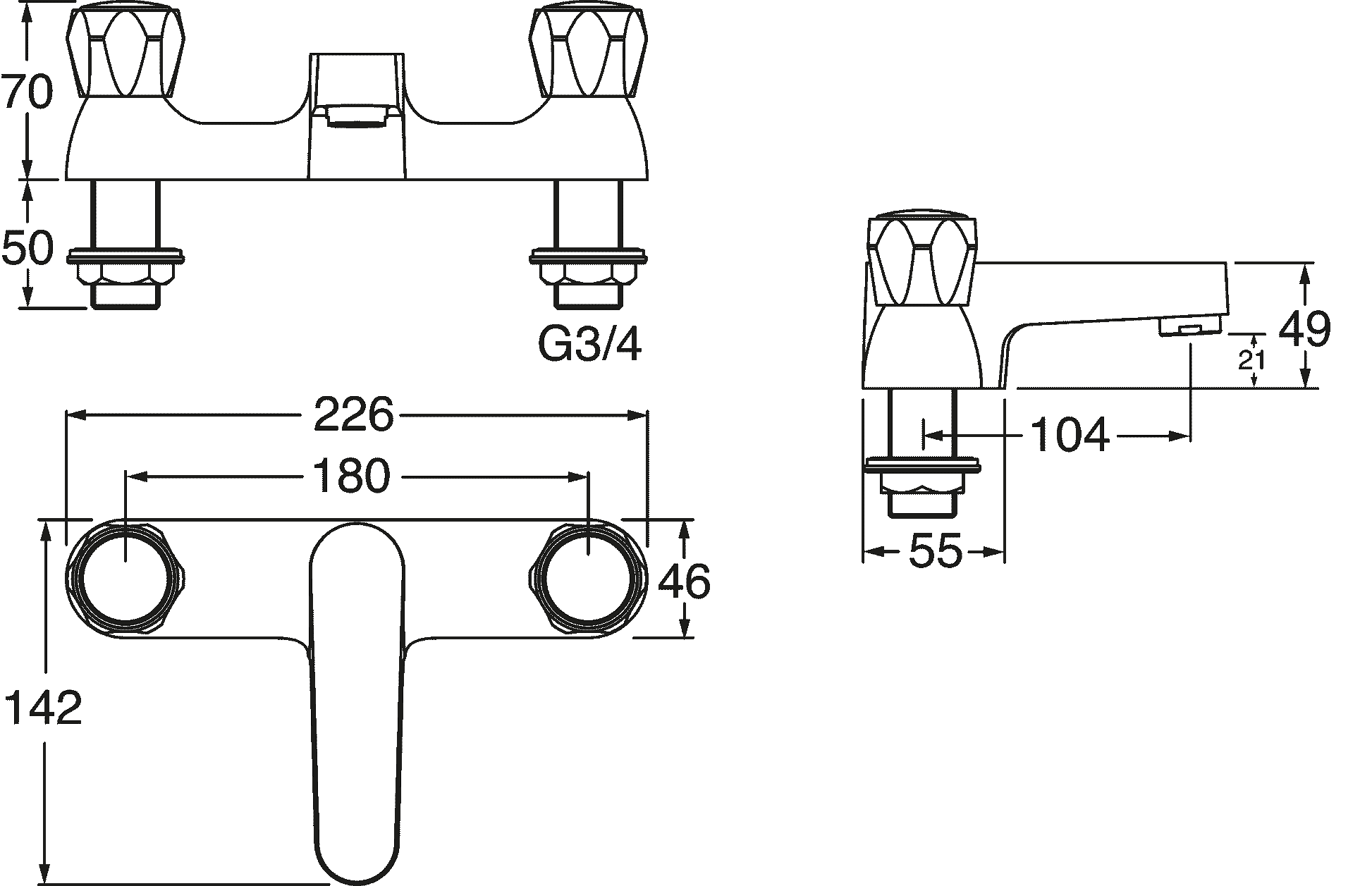 Deva VR108 bath filler - Technical drawing