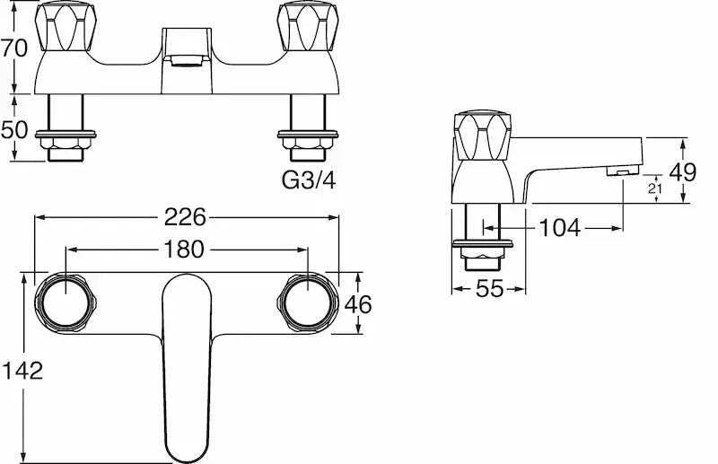 Deva VR108 bath filler - Technical drawing