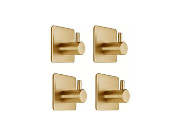 4pcs brushed brass self-adhesive wall hooks in gold finish on white background at IrishBath.ie