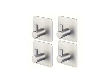 4pcs stainless steel adhesive wall hooks in silver – front view at IrishBath