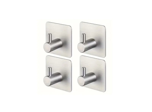 4pcs stainless steel adhesive wall hooks in silver – front view at IrishBath