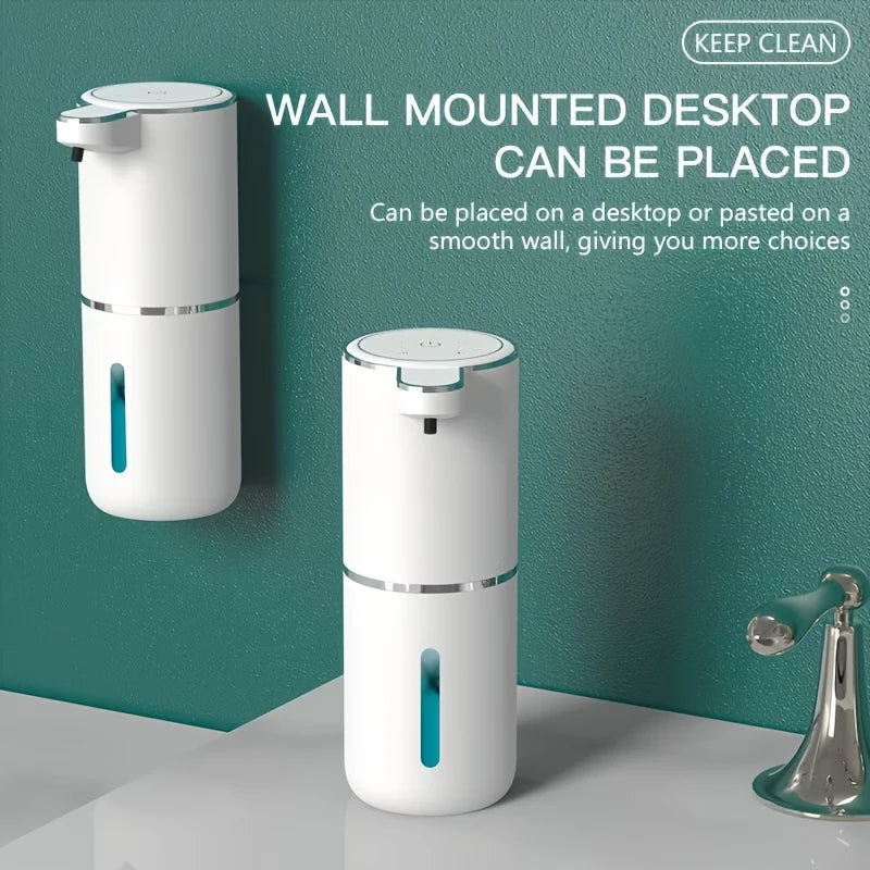 The same dispenser shown wall mounted on its adhesive plate and standing free on a counter