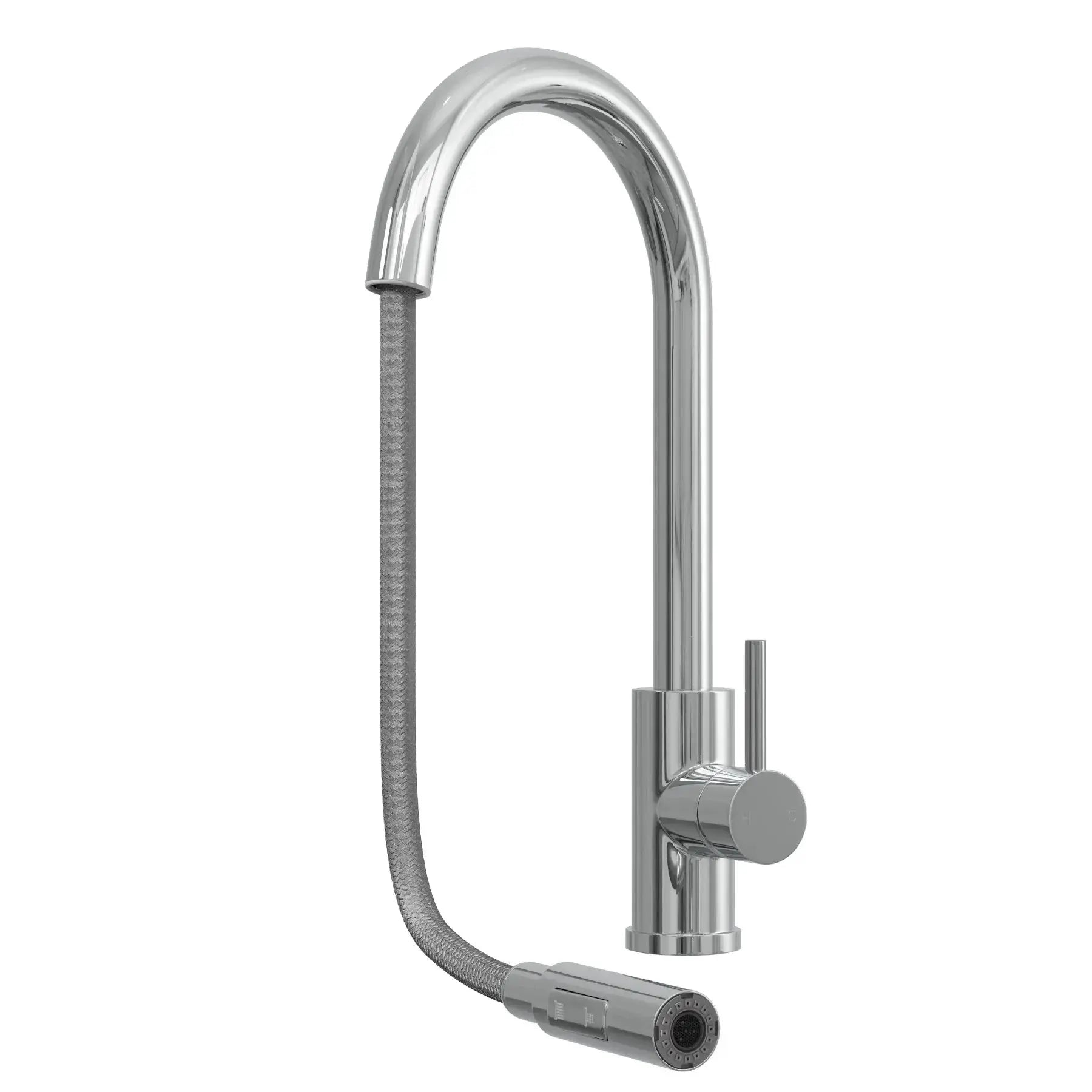 CATO chrome pull-out kitchen tap with extended spray hose and polished finish on white background