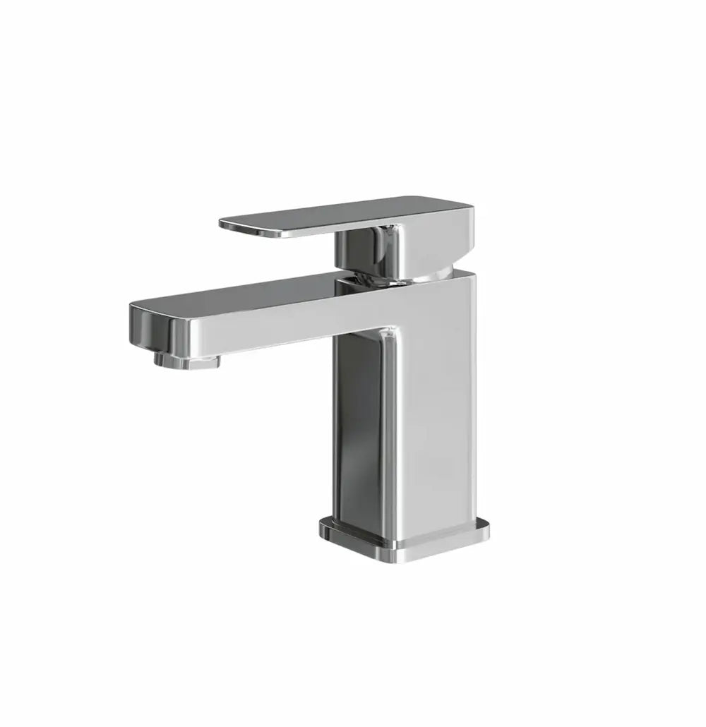 Chrome Lanza square basin tap shown against a plain white background, with the flat rectangular lever raised and the squared spout facing left.