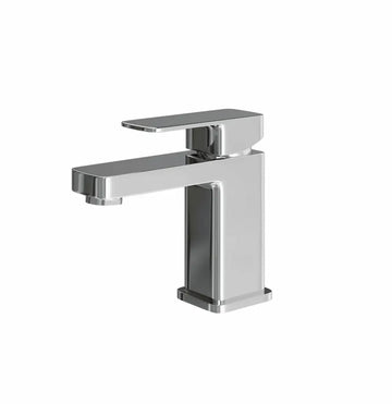 Chrome Lanza square basin tap shown against a plain white background, with the flat rectangular lever raised and the squared spout facing left.
