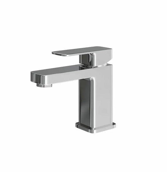 Chrome Lanza square basin tap shown against a plain white background, with the flat rectangular lever raised and the squared spout facing left.