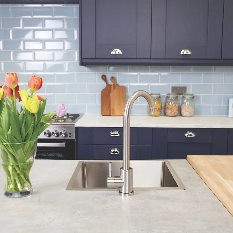 Ellsi (etal) Tivoli brushed steel kitchen tap with flexible tap tails included