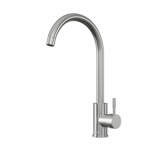 Ellsi (etal) Tivoli brushed steel single lever kitchen mixer tap with swan neck swivel spout