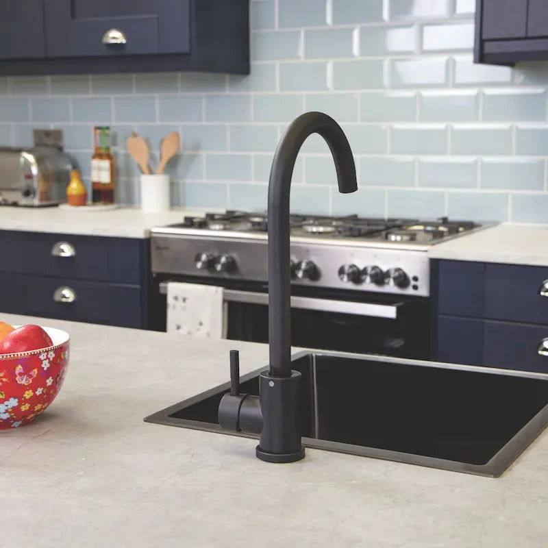 Ellsi Tivoli matt black kitchen tap with flexible tap tails included