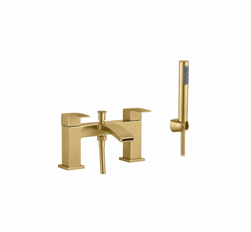 Kinlin brushed brass square bath shower mixer tap deck mounted by Ellsi (etal)