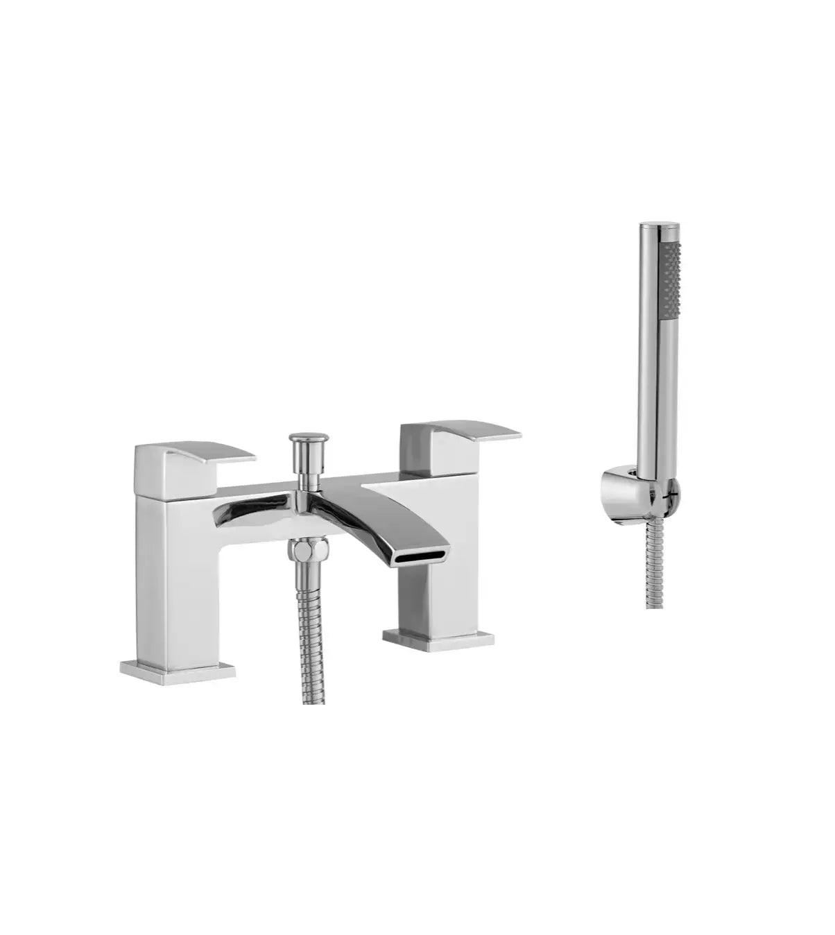 Kinlin chrome waterfall bath shower mixer tap, deck mounted, dual control with hand shower