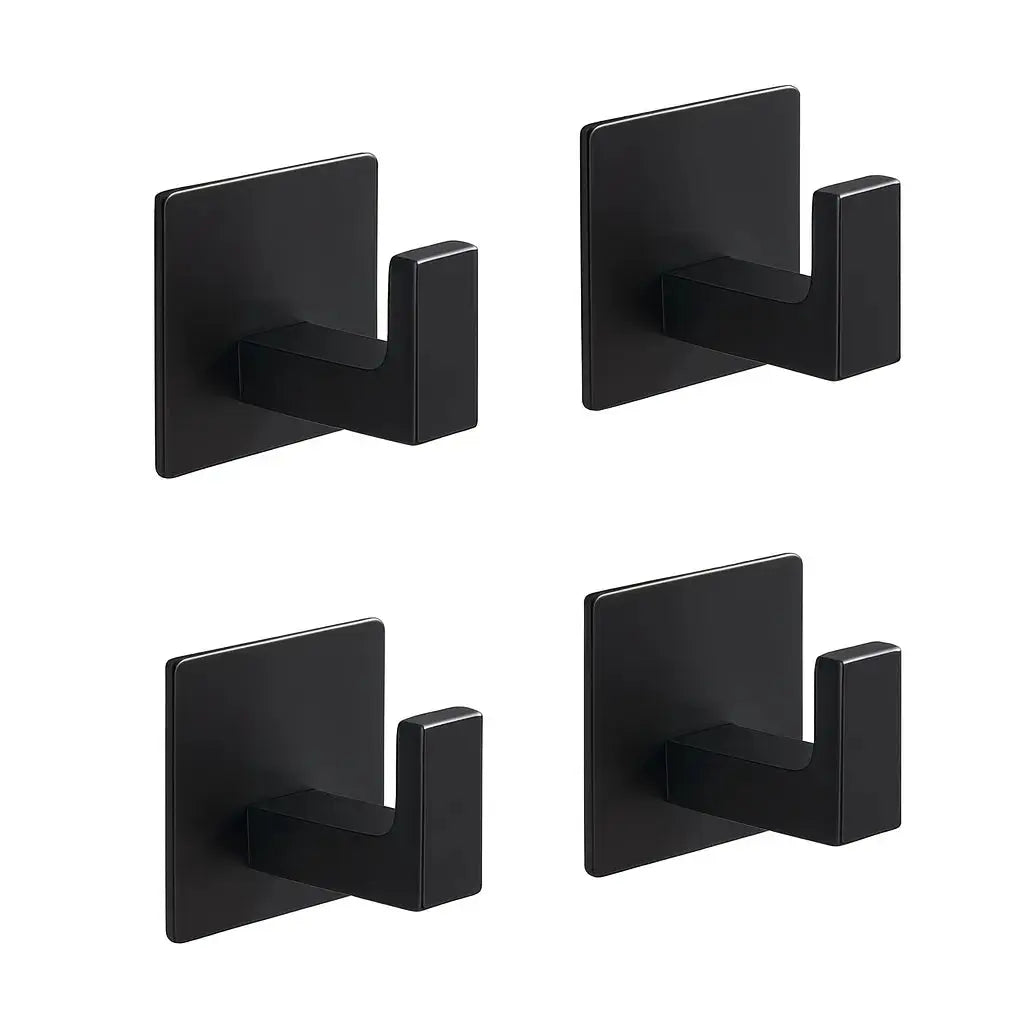 4pcs matt black adhesive wall hooks – modern stainless steel hooks front view on white background at IrishBath
