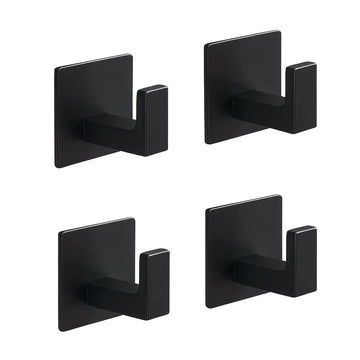 4pcs matt black adhesive wall hooks – modern stainless steel hooks front view on white background at IrishBath