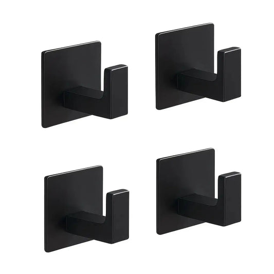 4pcs matt black adhesive wall hooks – modern stainless steel hooks front view on white background at IrishBath