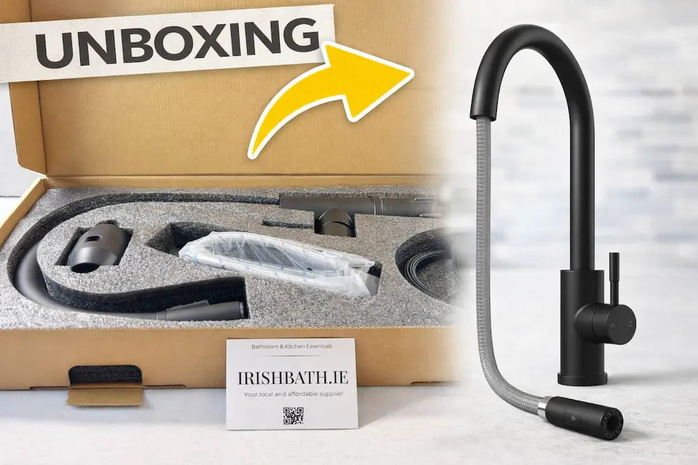 Cato Pull-Out Kitchen Mixer Tap with Spray Hose – Matt Black | Unboxing video by IrishBath Team.