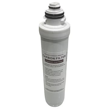 Replacement carbon water filter cartridge for boiling taps standing upright on a white background, showing the Carbon Rod Filter label and screw-fit top