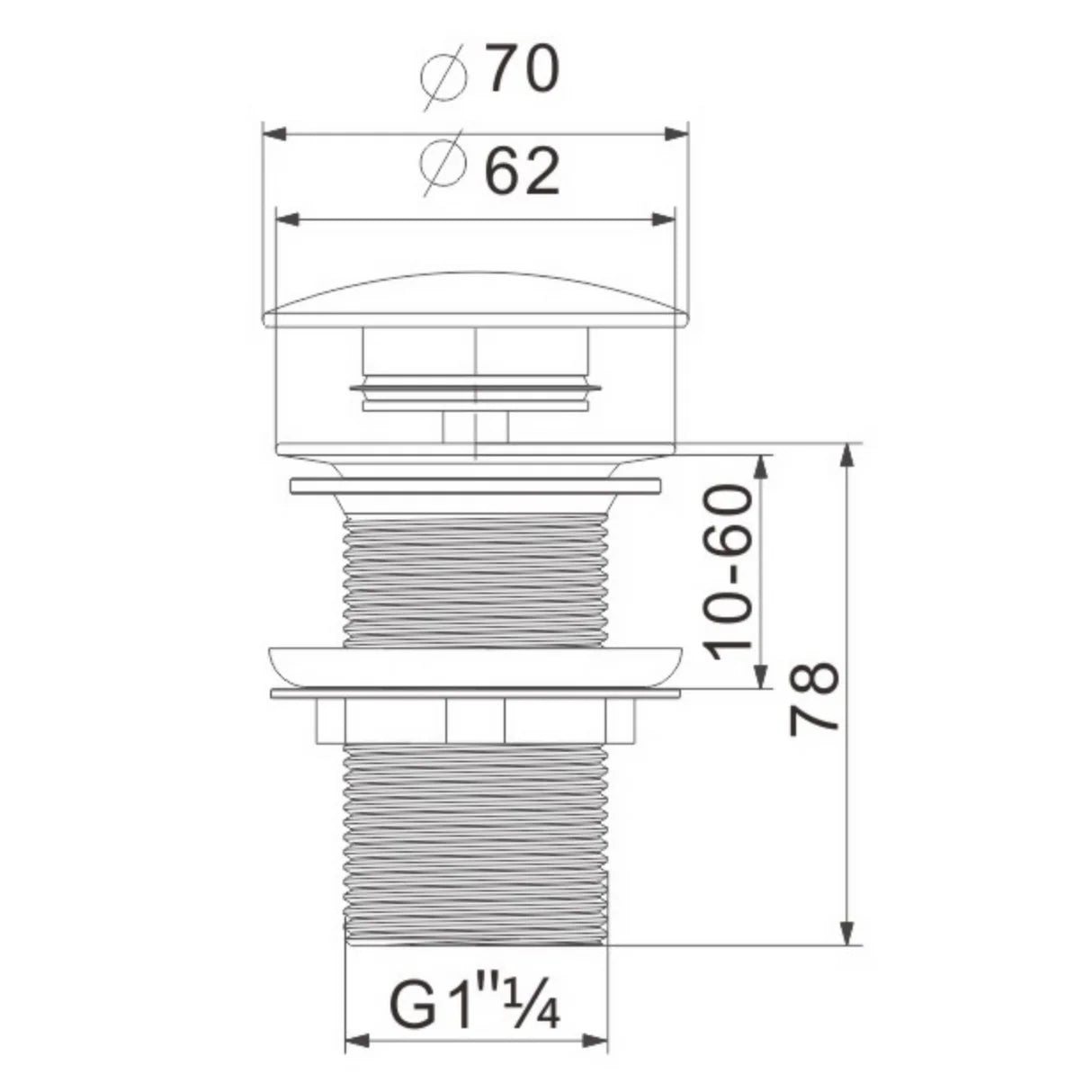 Push-button white ceramic basin waste without overflow dimensions ellsi